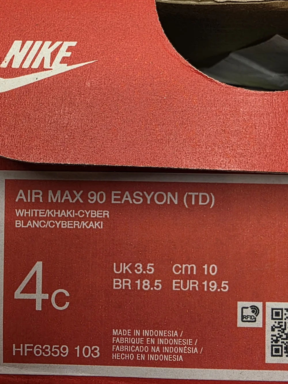 Nike Air Max 90 Easy On Size 4c Toddler Sneakers Retro White Khaki Cyber Green